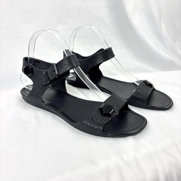 Givenchy Black Rubber‎ Sandals Women’s Size 8 UK39 Textured Strap Jelly Flats - Picture 2 of 15